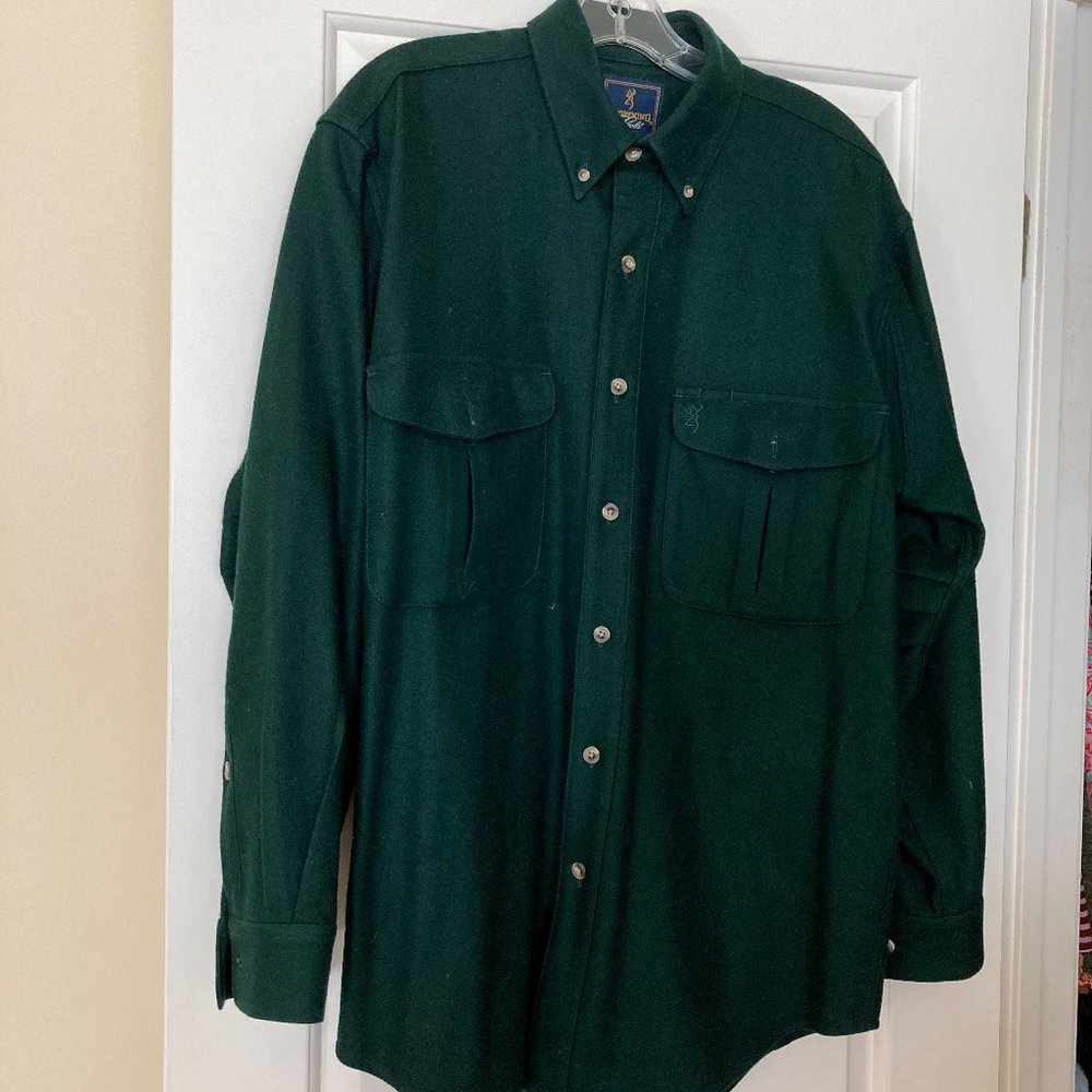 Men's Size M Browning Gold Wool Shooting Shirt; 100% Wool Dark Green